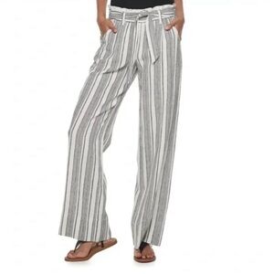 Rewind Striped Linen Blend Pants NWT Paperbag Waist Drawstring Wide Leg M